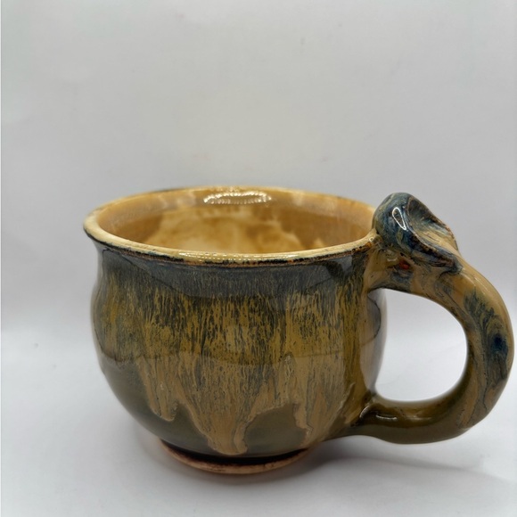Ceramic Mug drip glaze Handcrafted with unique thumb Handle - Picture 2 of 9